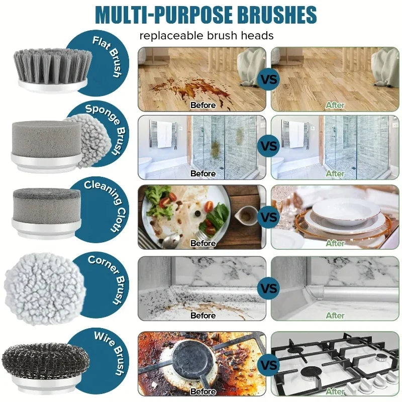 5 in 1 Electric Cleaning Spin Scrubber with 5 Replaceable Brush Heads