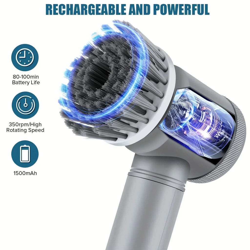 5 in 1 Electric Cleaning Spin Scrubber with 5 Replaceable Brush Heads