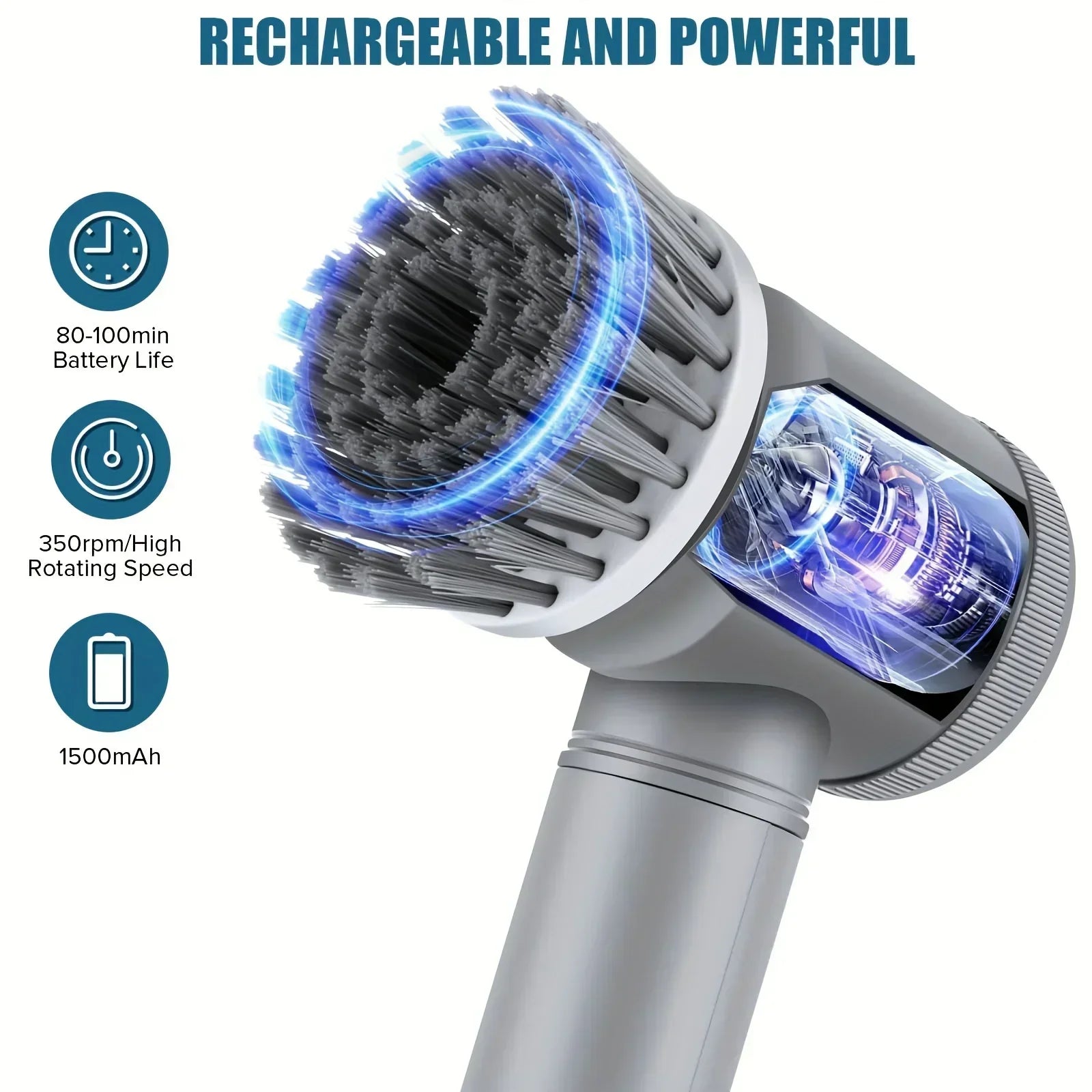 5 in 1 Electric Cleaning Spin Scrubber with 5 Replaceable Brush Heads