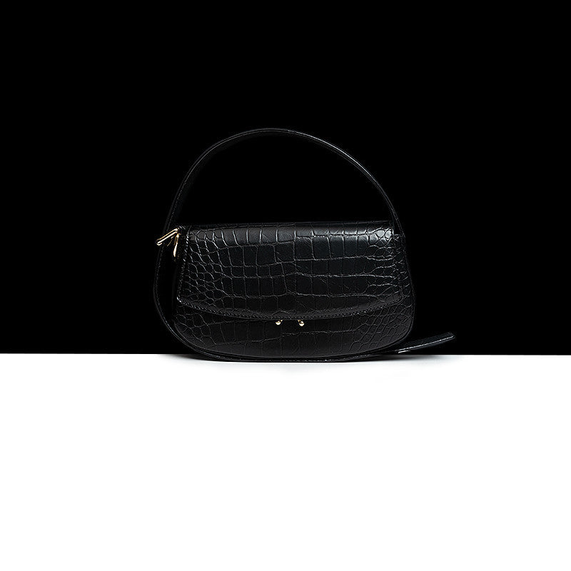 Genuine Leather Pattern Baguette Underarm Shoulder Messenger Bag 26.5cm