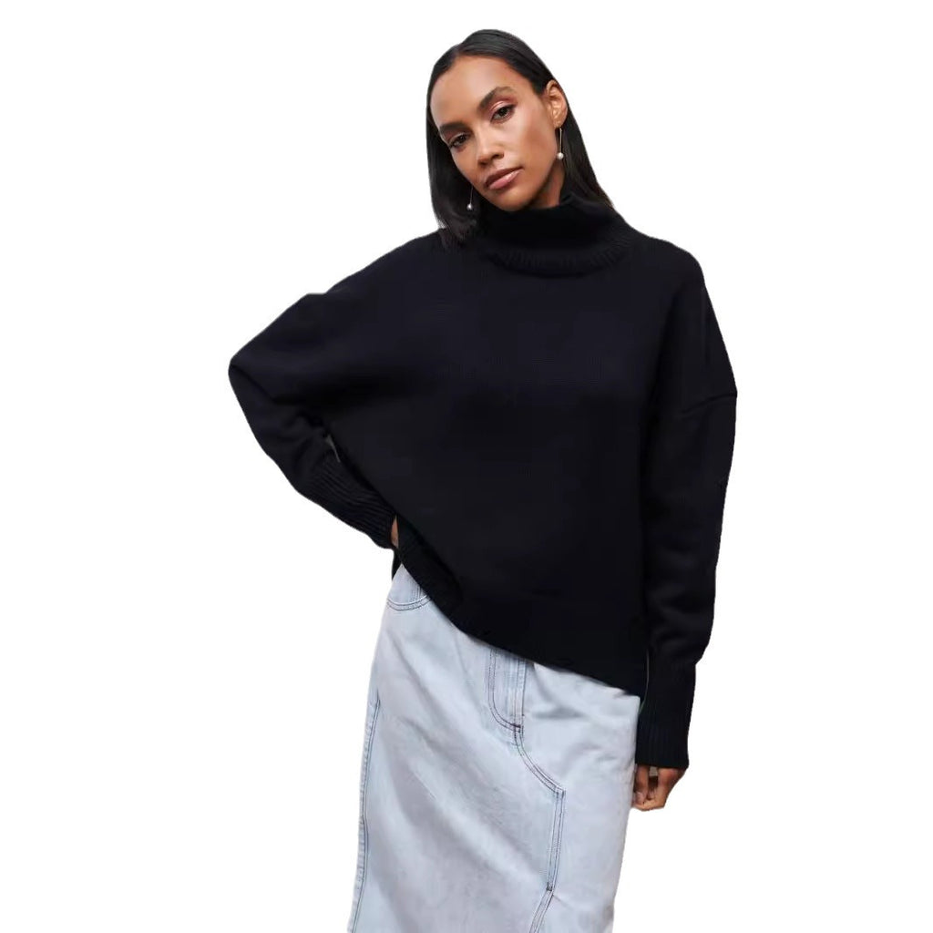 Pull à col roulé d'hiver de couleur unie à manches longues pour femmes