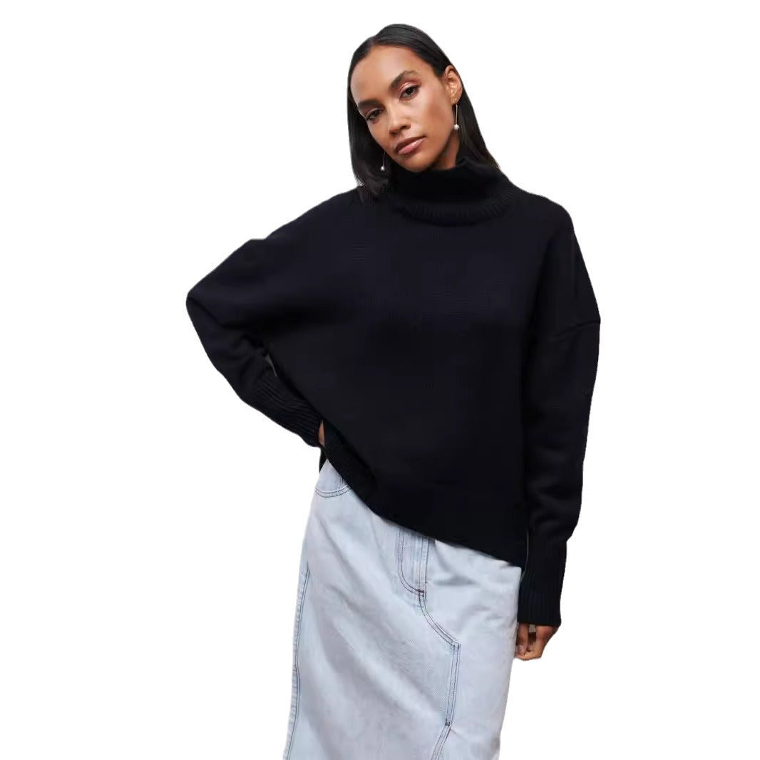 Pull à col roulé d'hiver de couleur unie à manches longues pour femmes