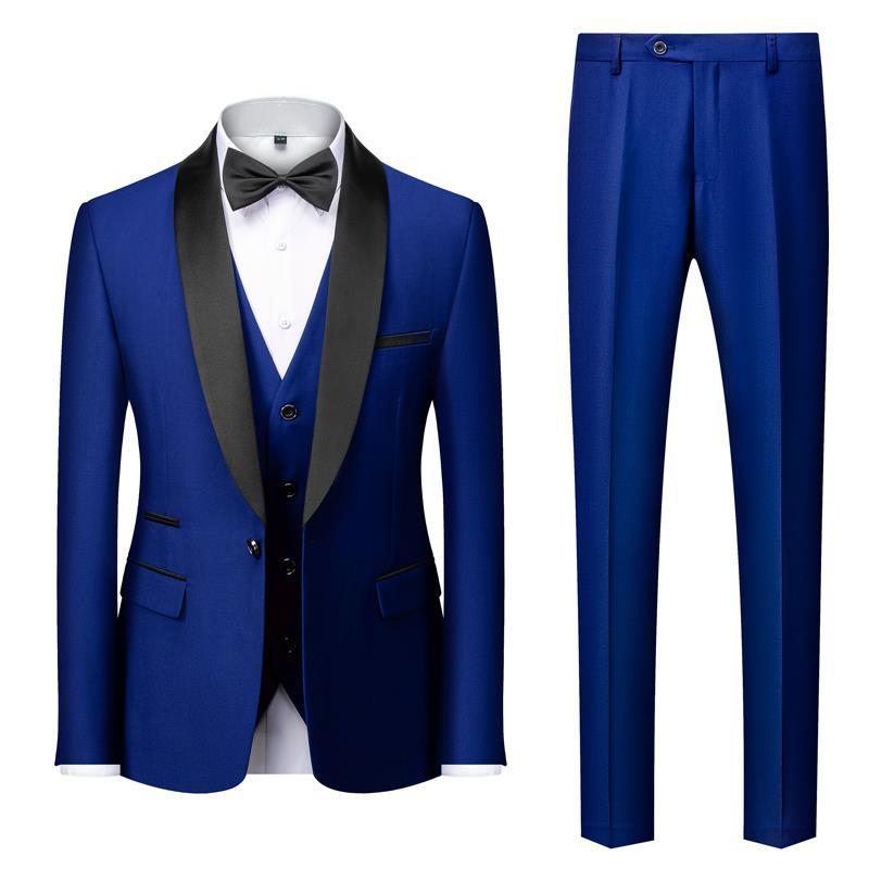 Men's Three-Piece Slim Fit Suit Set Green Collar for Wedding Performance and Formal Events