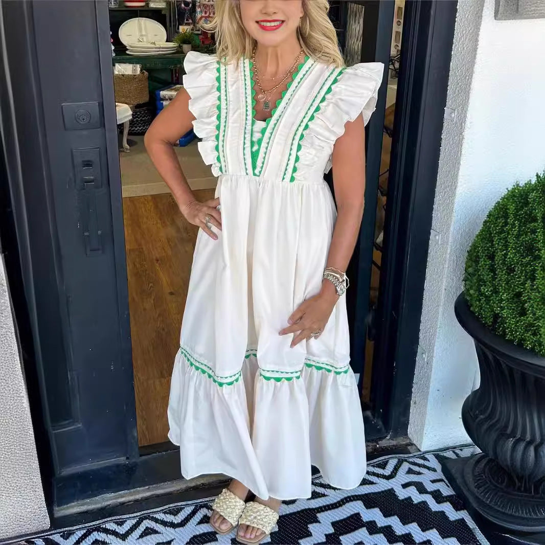 Robe sans manches à volants et patchwork de dentelle pour femmes