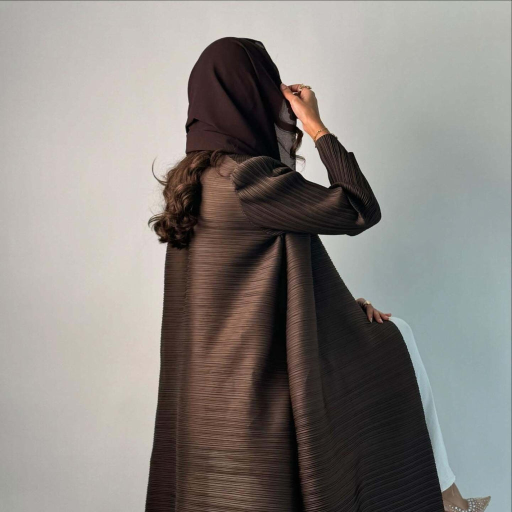 Pleated Trench Djellaba Printed Shawl Cardigan Ethnic Cloak Coat for Middle East Women