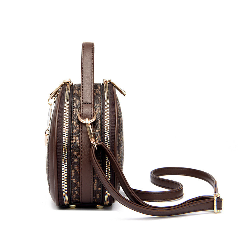 Crossbody Portable Printed Small Round Bag Soft Leather