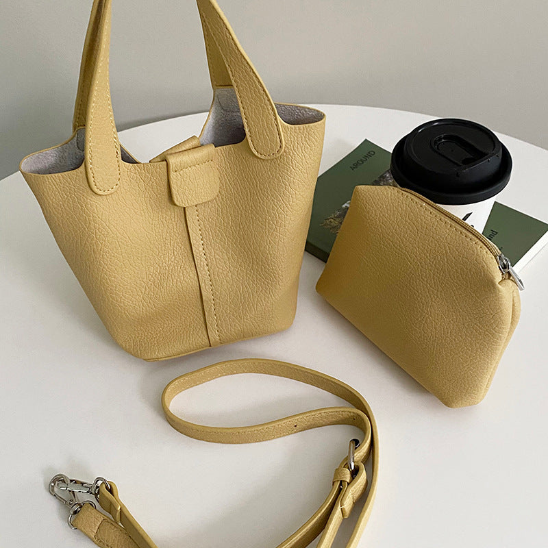 Sac à main en cuir PU souple couleur kaki uni motif litchi