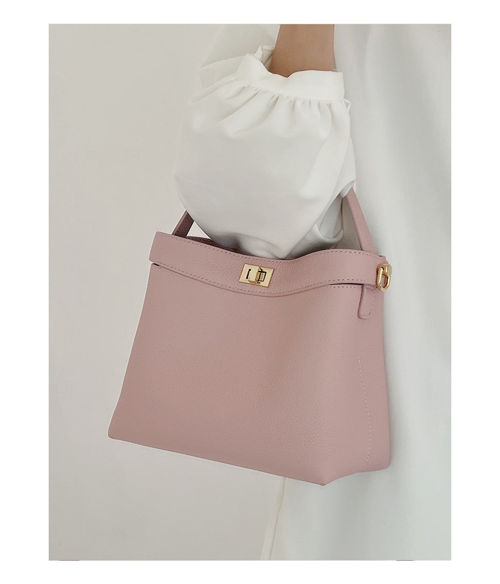 Women's Genuine Leather Bucket Crossbody Bag - Versatile, Simple, 20cm
