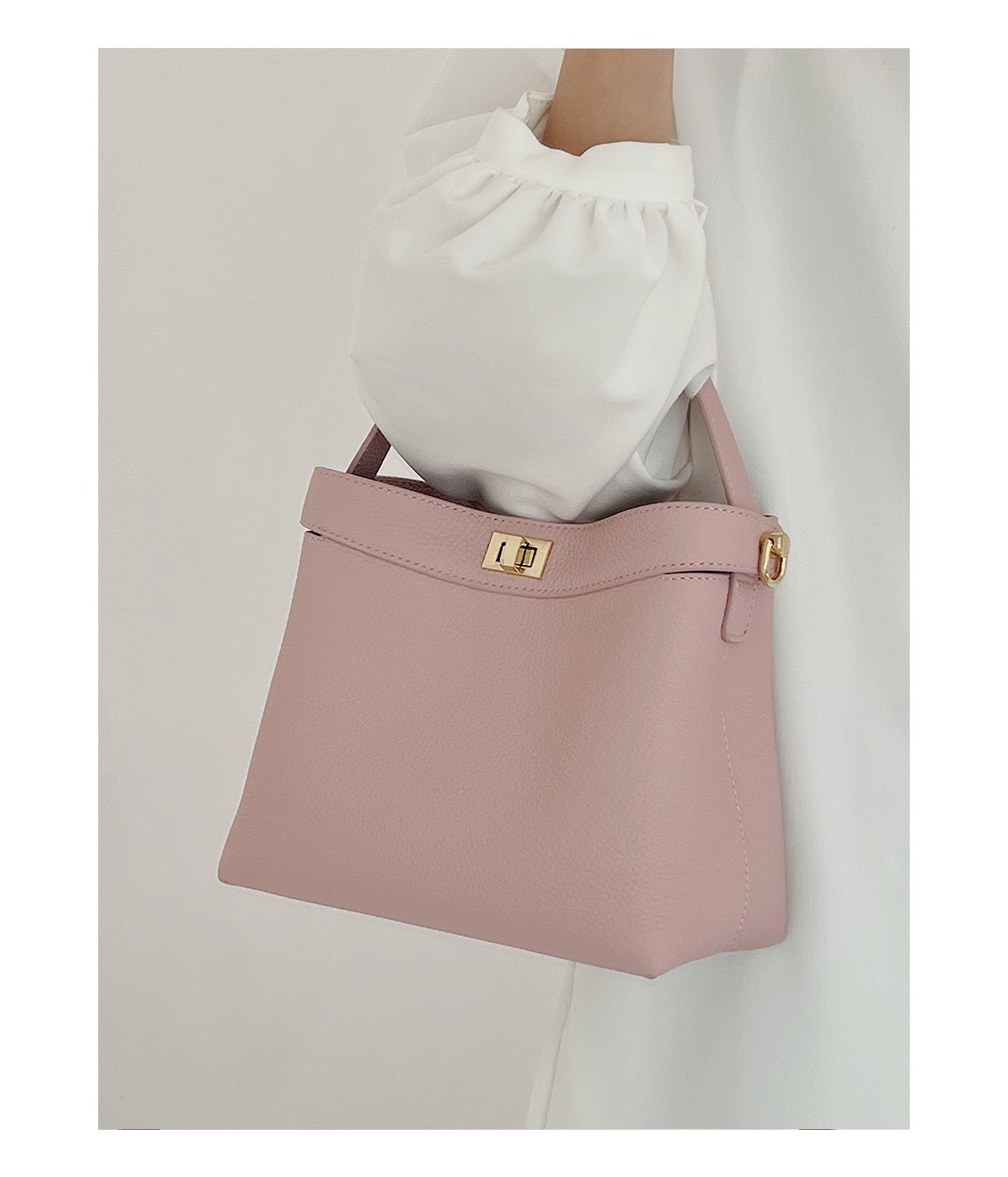 Women's Genuine Leather Bucket Crossbody Bag - Versatile, Simple, 20cm