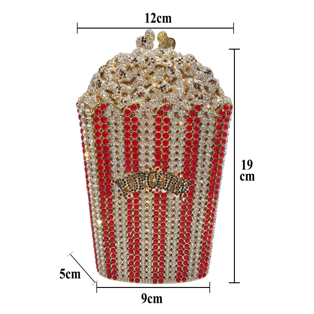 Alloy Diamond Popcorn Bag Small Square Dinner Clutch 20cm
