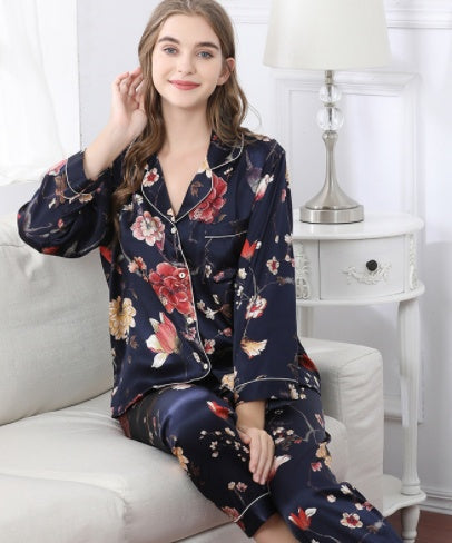 Ensemble de pyjama deux pièces en soie grande taille à manches longues printemps automne