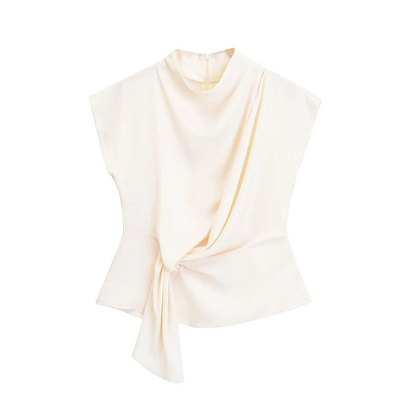 French Fashion Casual Stand Collar Peplum Top