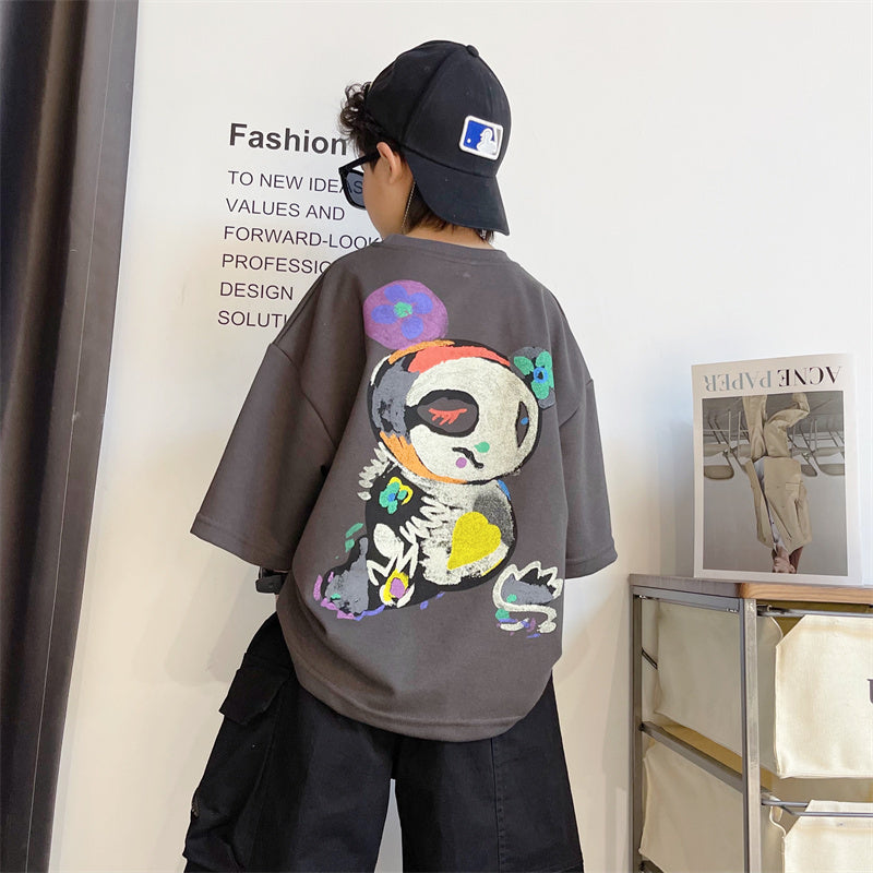 Boys Cartoon Thickened Cotton Short-Sleeve T-Shirt Top