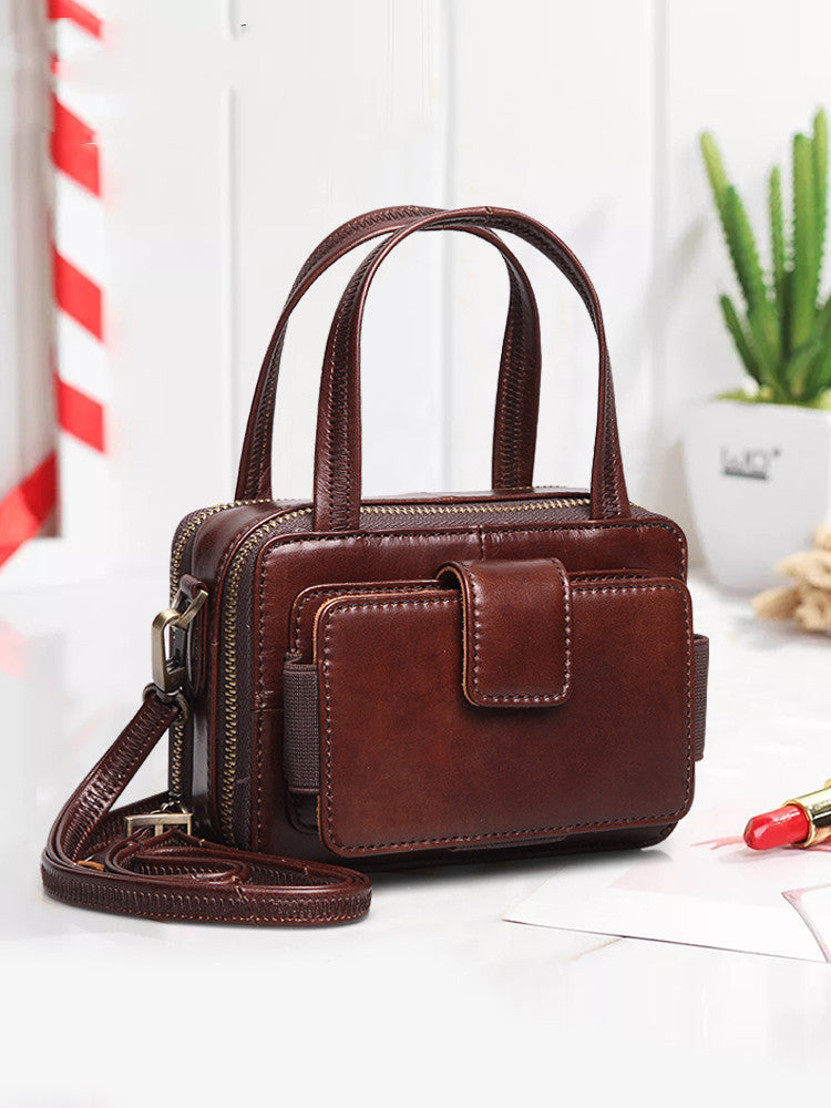 Sac à bandoulière en cuir de vachette tendance pour femme, petit format