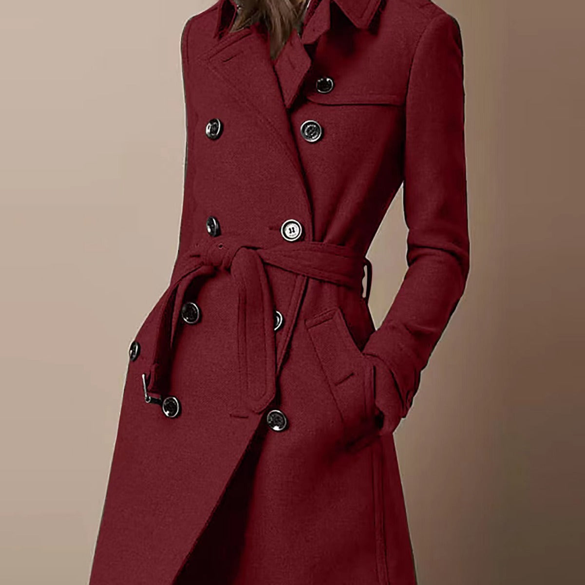 Manteau en laine décontracté à double boutonnage pour femme
