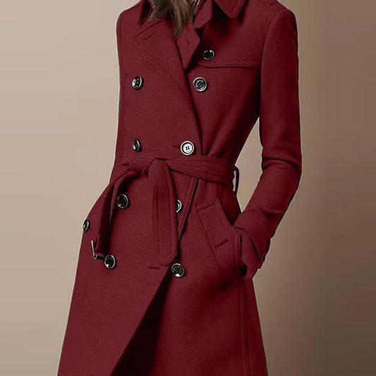 Double Breasted Casual Woolen Coat for Women