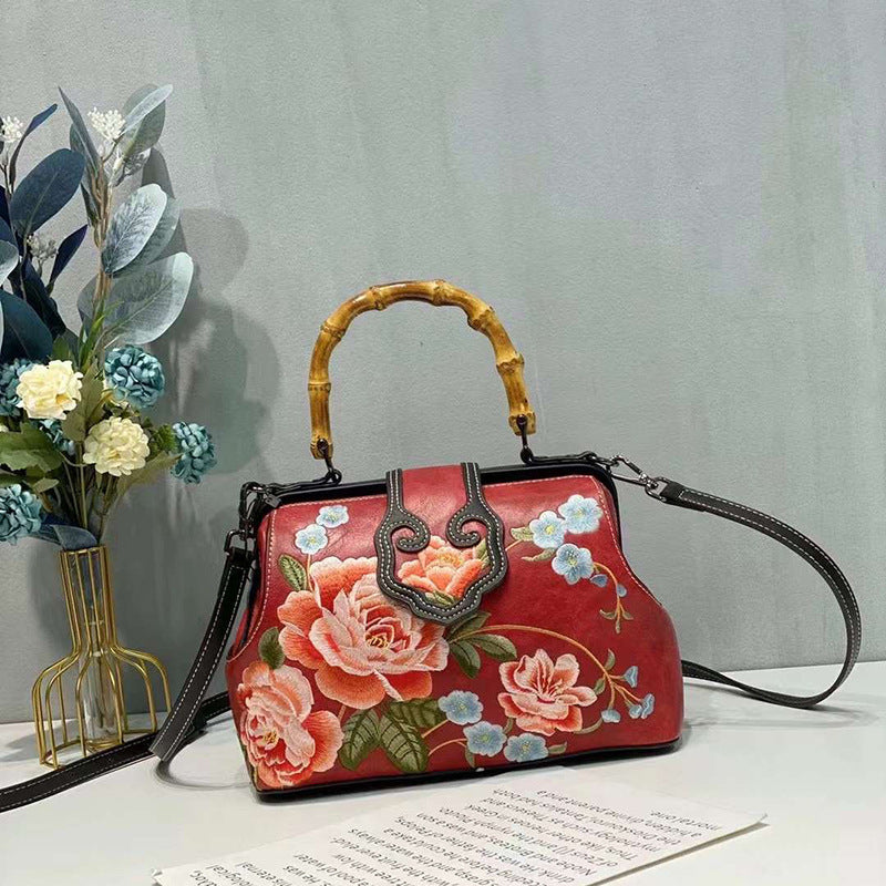 Sac à main carré moyen brodé Hanfu Cheongsam en coton et lin, style Tang