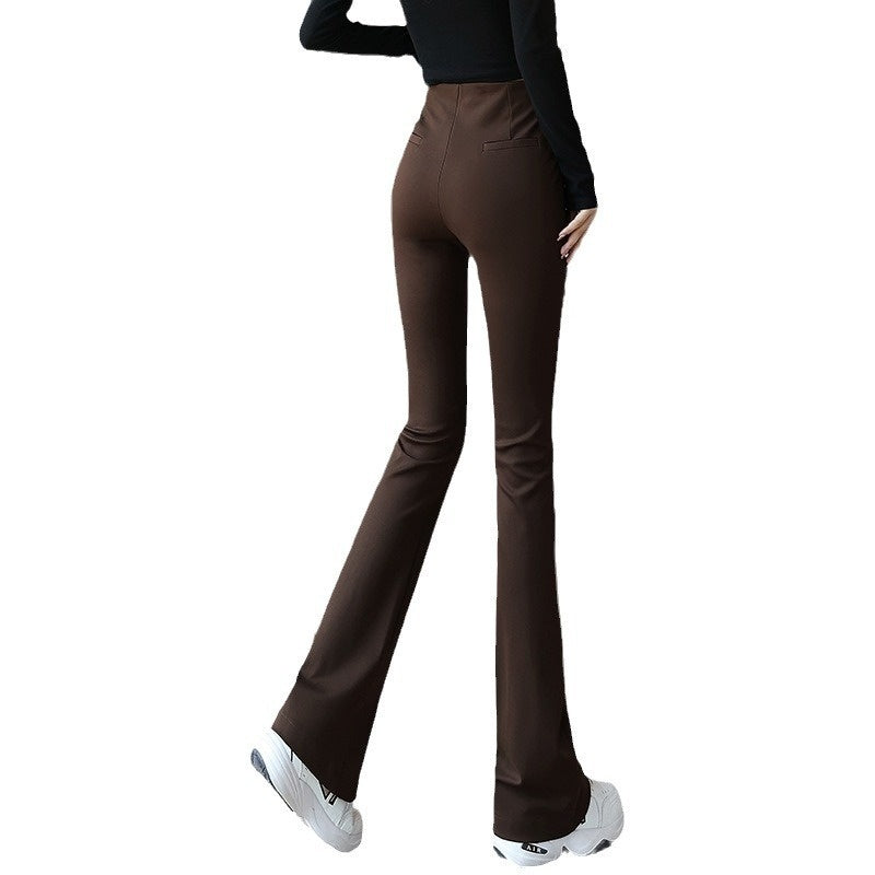 Pantalon de costume moulant en spandex pour femme, noir, marron, passe-partout