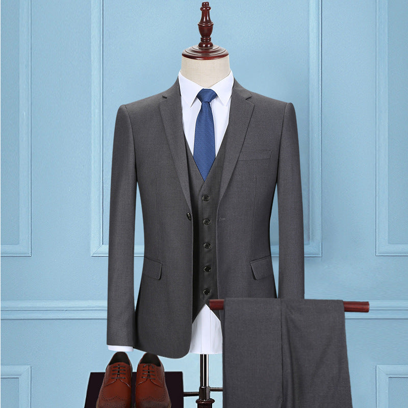 Men's Slim Fit Three-Piece Business Suit with Tie