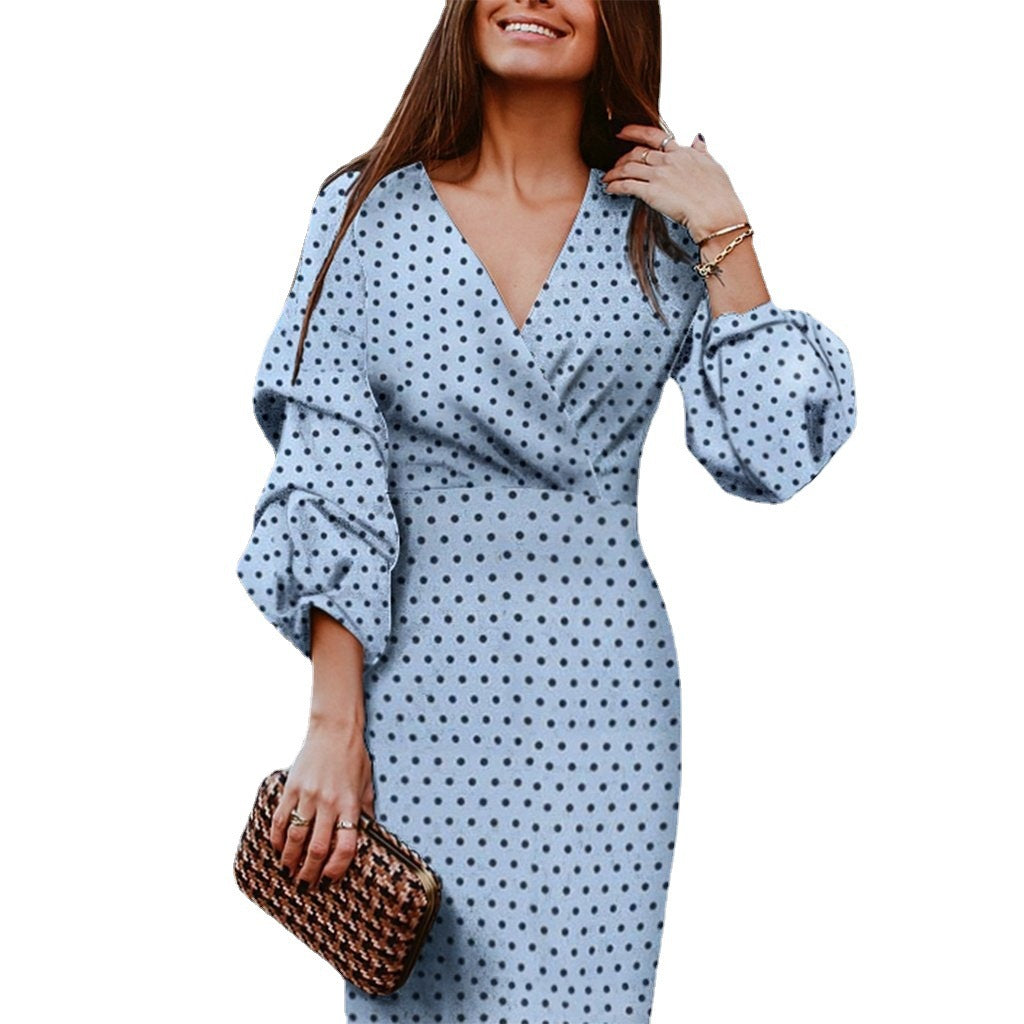 Polka Dot V-Neck Professional Dress for Women