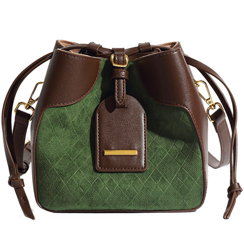 Autumn Winter Tidal Shoulder Messenger Bag in Green & Brown, 18x17x14cm