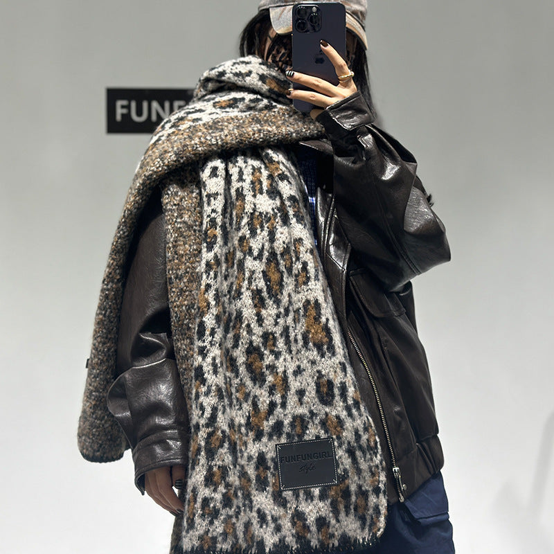 Warm Leopard Print Triangular Scarf 50x175cm for Spring and Autumn