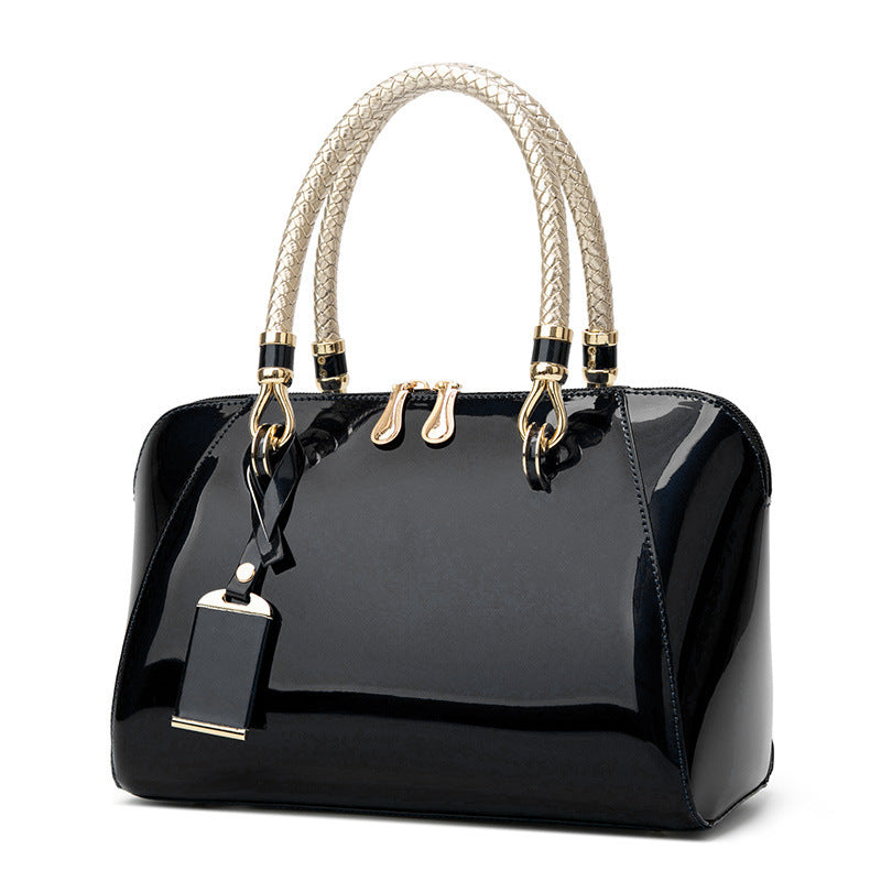 Blue Patent Leather Medium Shiny One-Shoulder Handbag