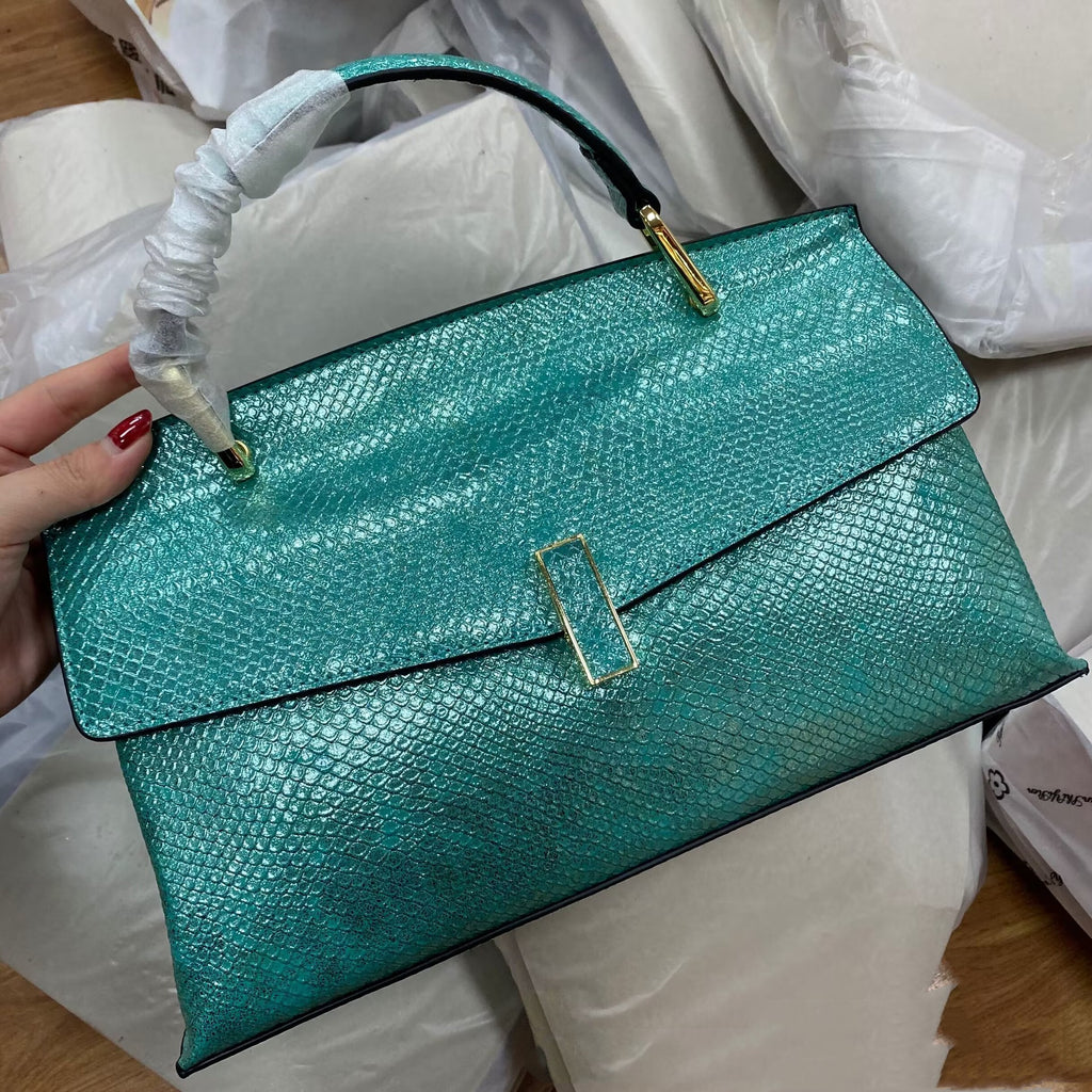 Large Capacity Genuine Leather Crocodile & Python Pattern Crossbody Handbag 32x20x12cm