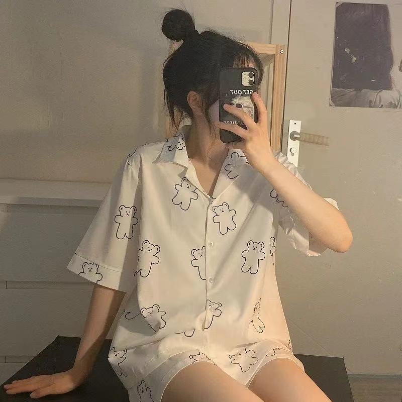 Ensemble de pyjama fin à cardigan pour femme, style japonais, dessin animé mignon