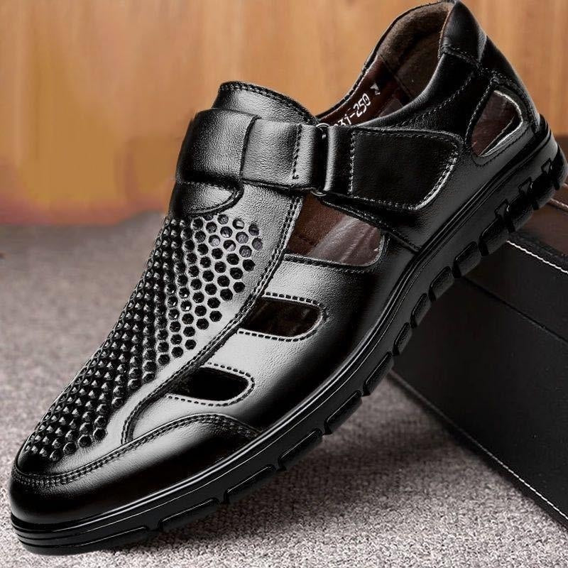 Sandales de travail décontractées en cuir pour homme, perforées