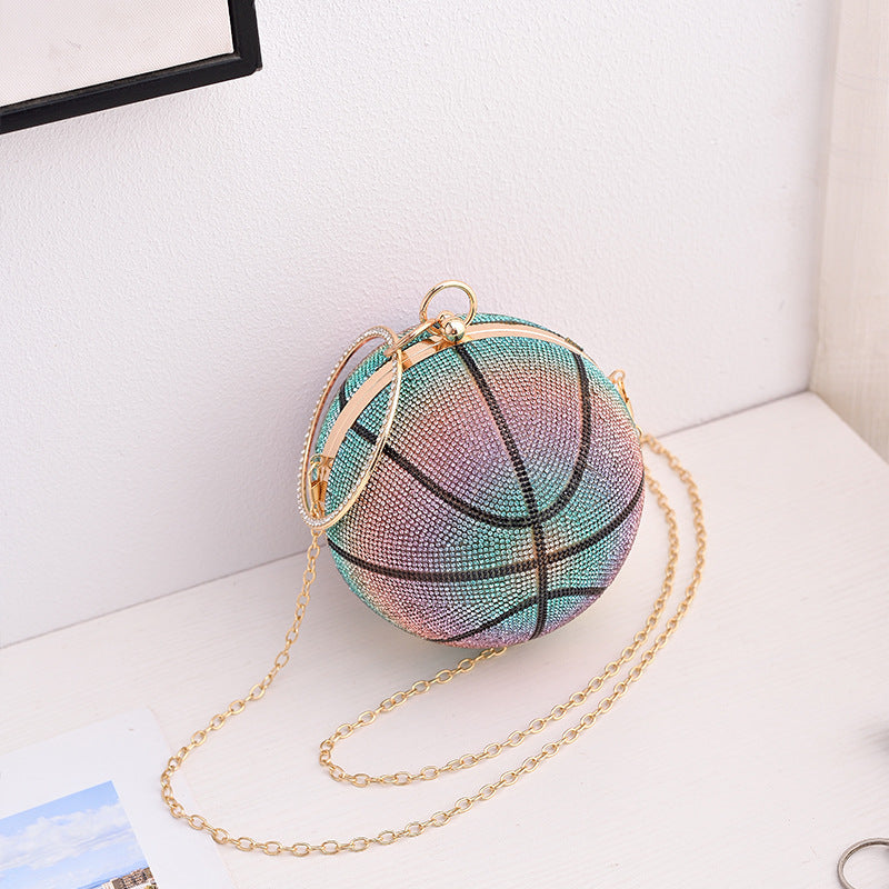 Colorful Round Basketball Dinner Bag Full Diamond 14cm Diameter