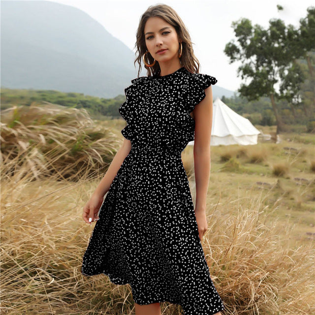 Robe longue maxi d'été en mousseline à pois pour femmes