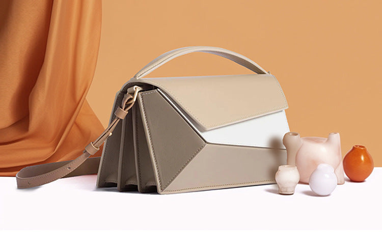Geometric Color Block Diamond Lattice PU Organ Bag 20CM