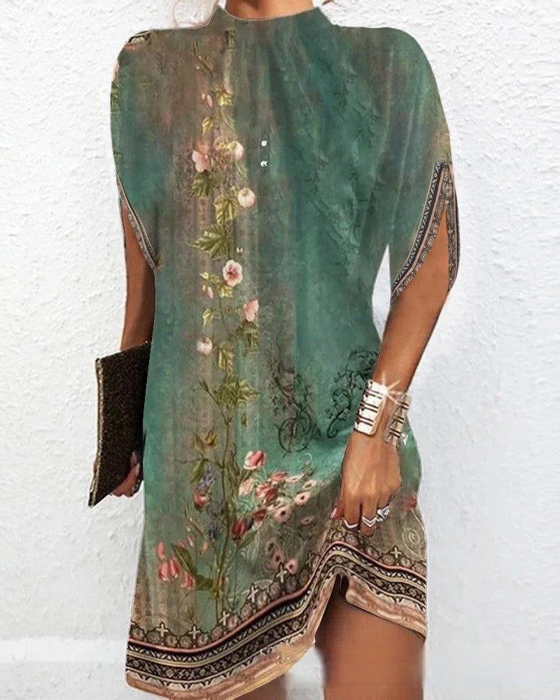 Loose Batwing Sleeve Round Neck Dress