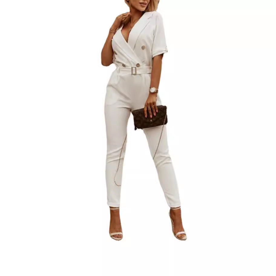 Women's Tailored Collar Slim-Fit Commute Jumpsuit