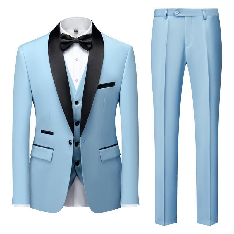 Men's Three-Piece Slim Fit Suit Set Green Collar for Wedding Performance and Formal Events