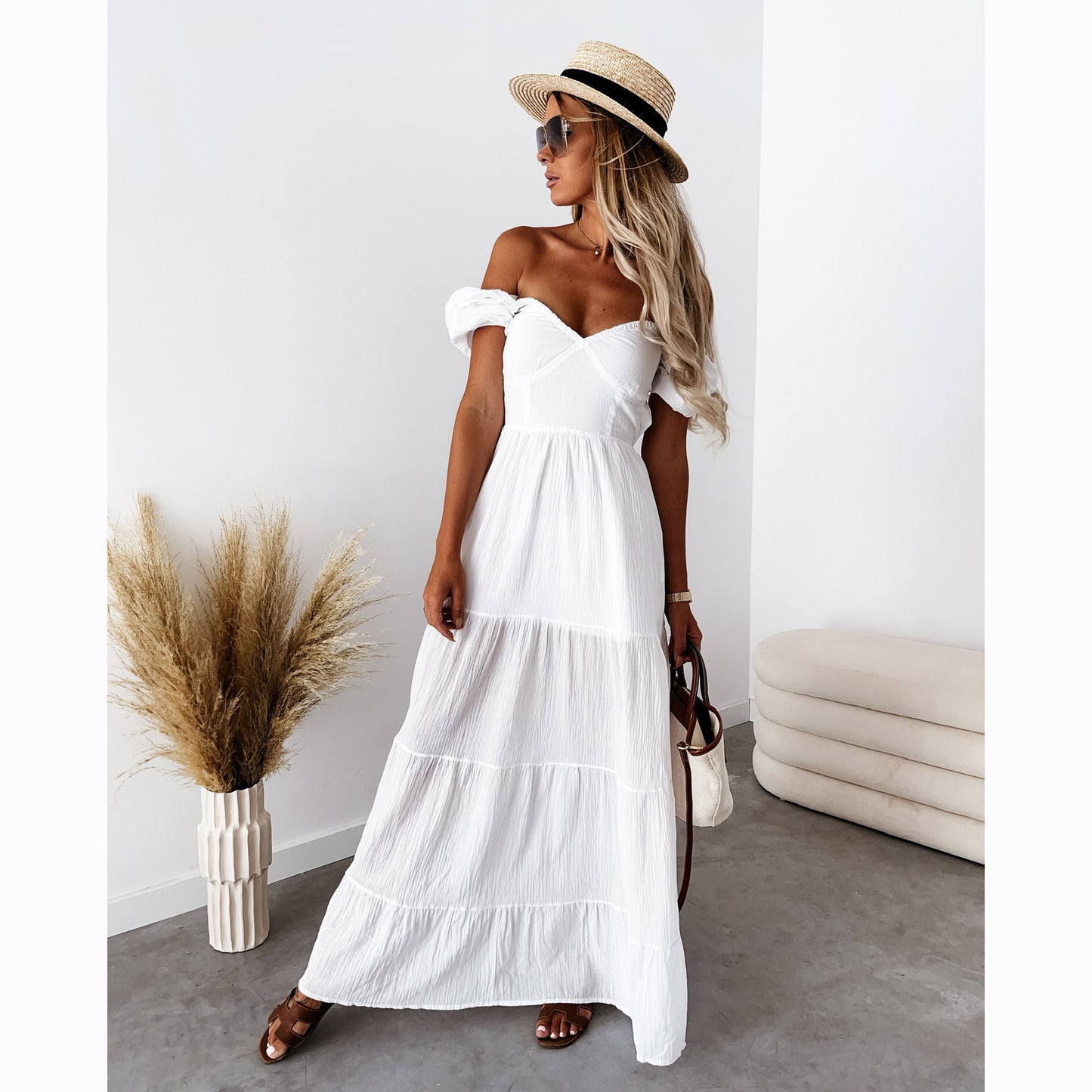 Short Sleeve Solid Color Lace-up High Waist Dress