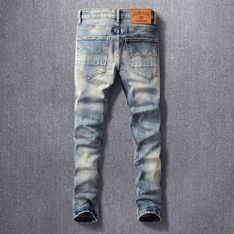 Jean Homme Rétro Vintage Délavé Légèrement Élastique