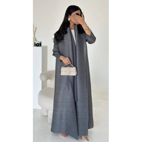 Pleated Trench Djellaba Printed Shawl Cardigan Ethnic Cloak Coat for Middle East Women