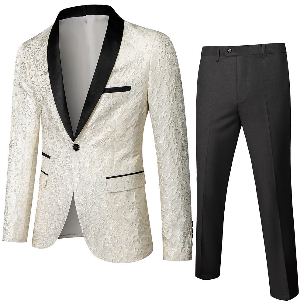 Men's Slim Fit Business Casual Two-Piece Suit Polyester Cotton