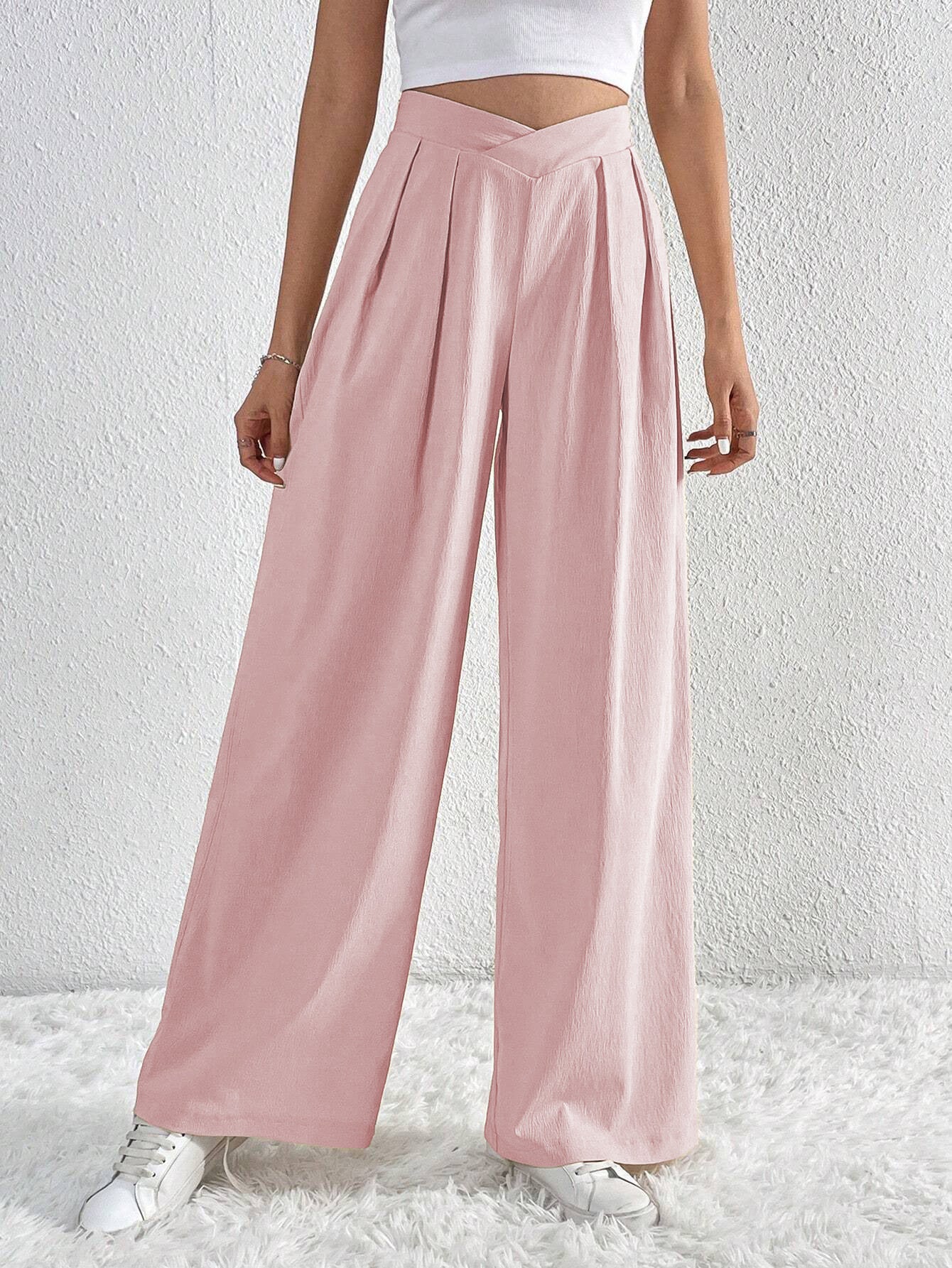 Summer Solid Color Pleated Wide-Leg Casual Pants for Women