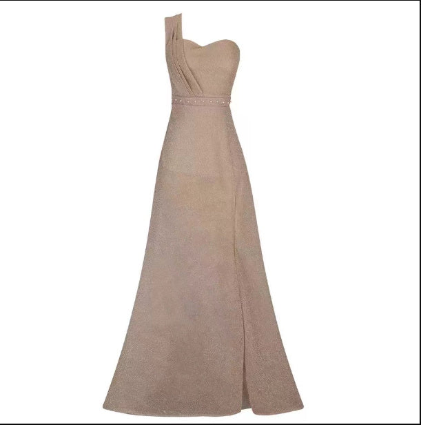 Women's One-Shoulder Sleeveless Bronzing Split Dress