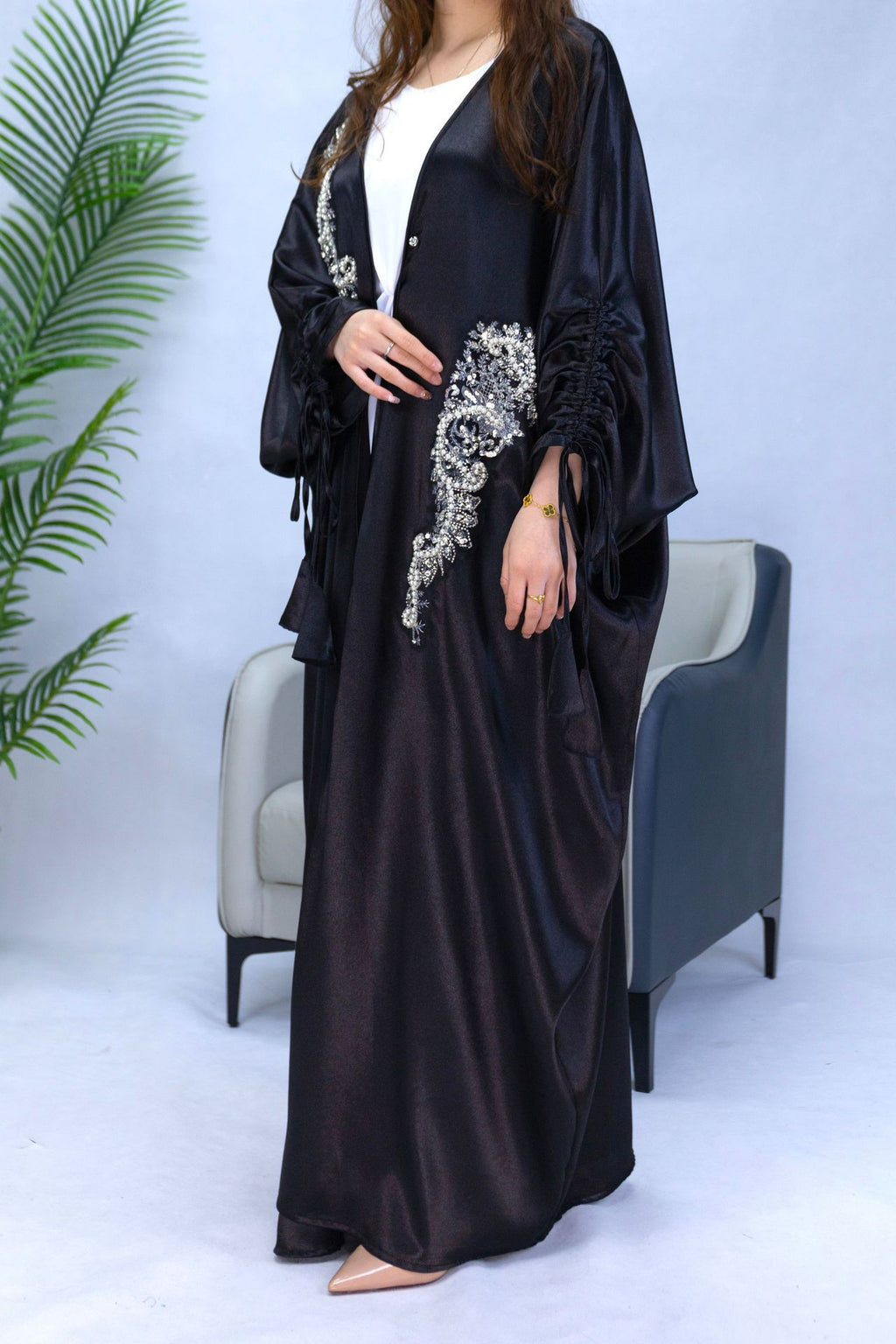 Plus Size Satin Robe Middle East Turkey Solid Color Batwing Sleeve