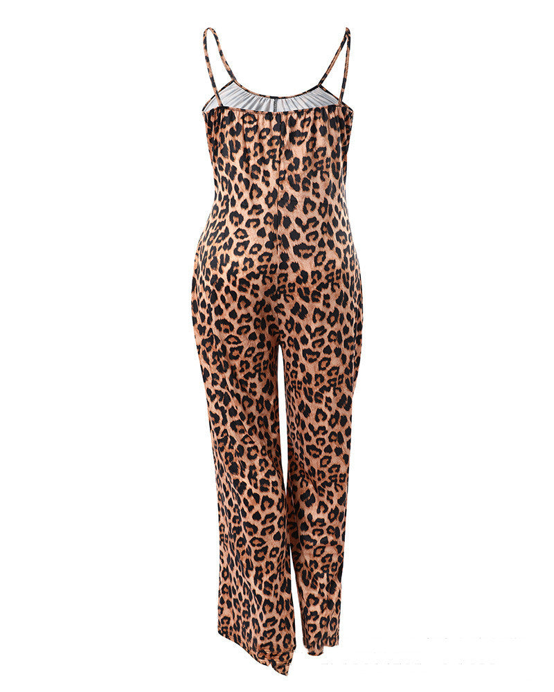 New Fashion Leopard Print Printing Gallus Siamese Trousers