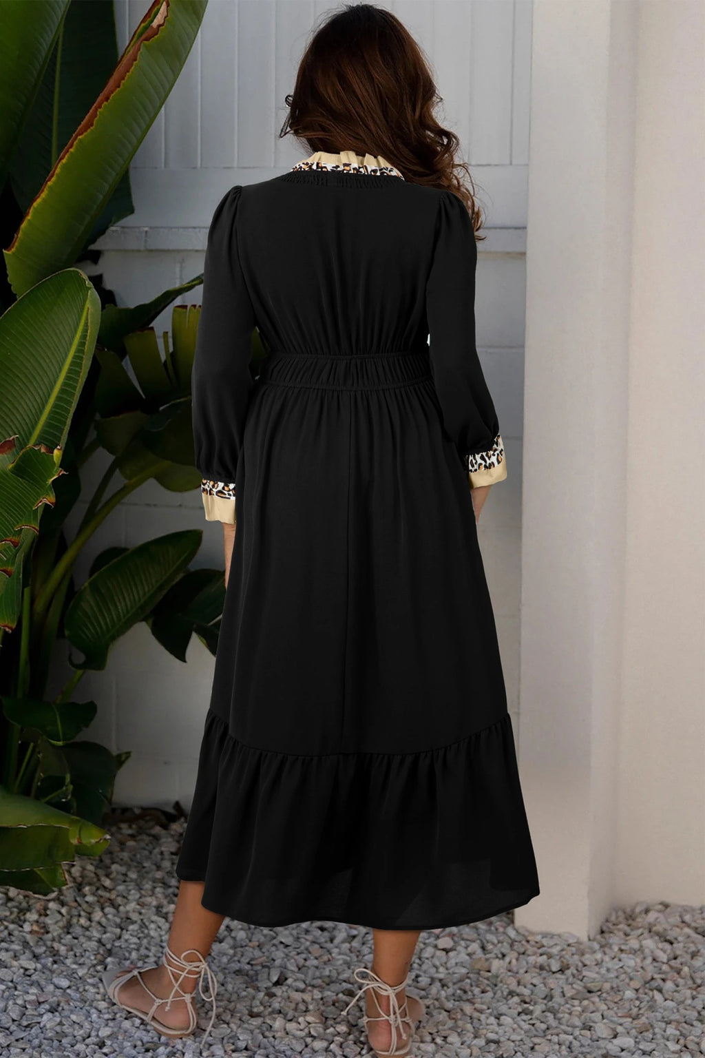 Robe color-block rétro noire taille haute pour femmes musulmanes S-XL