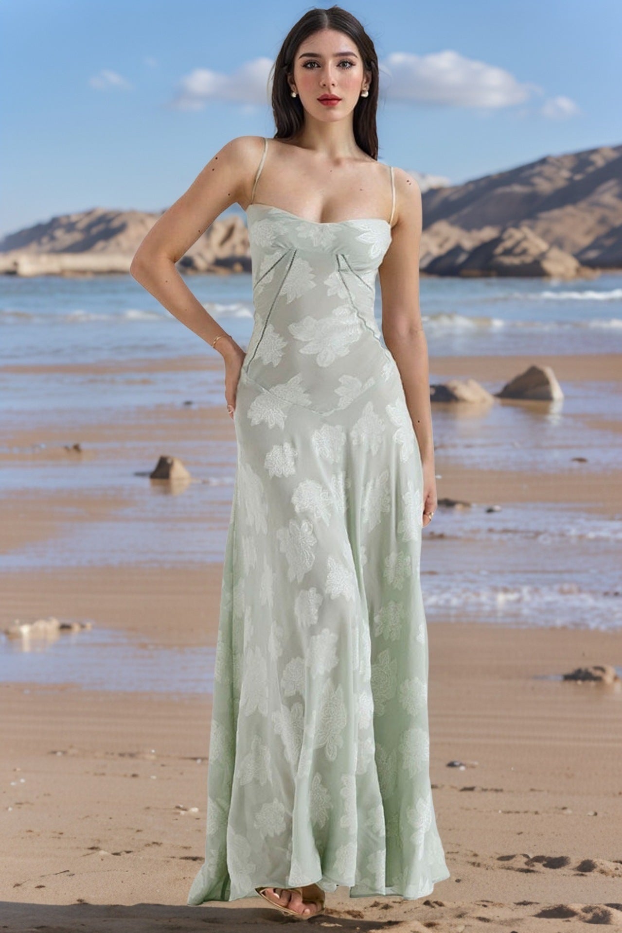 Robe Longue de Soirée Sexy en Dentelle Florale à Lacets et Bretelles pour Femme, Été, Coupe Ajustée
