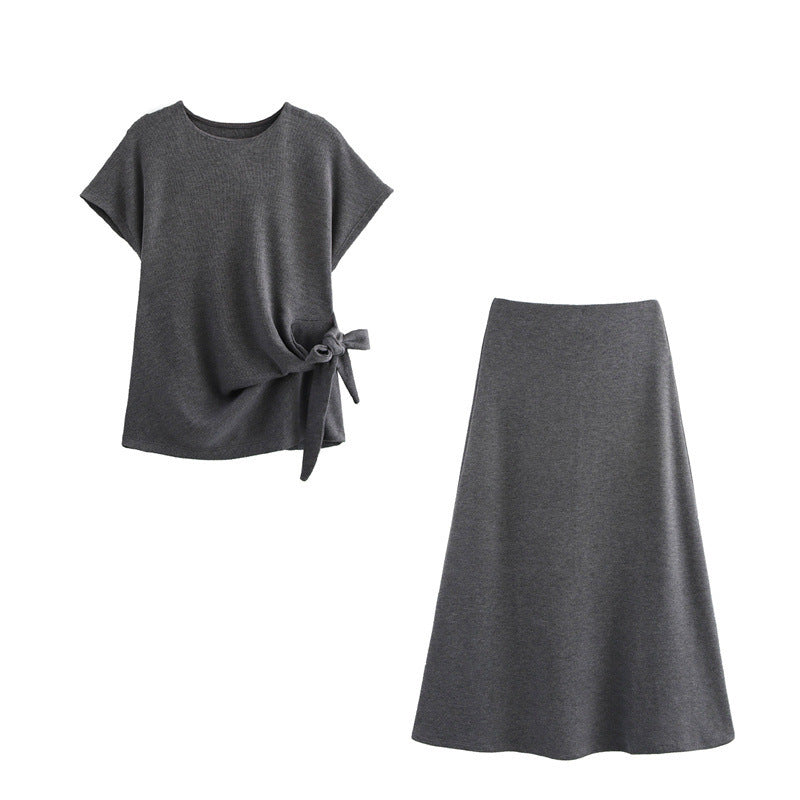 Ensemble haut et jupe mi-longue à détails noués pour femme