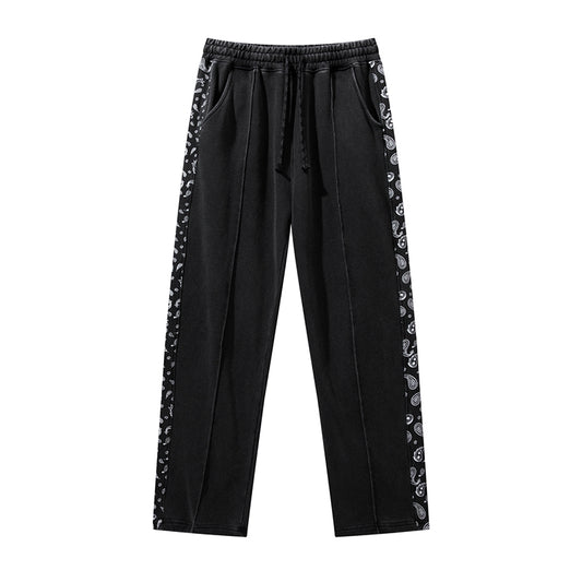 Casual Cotton Drawstring Distressed Loose Straight Leg Trousers