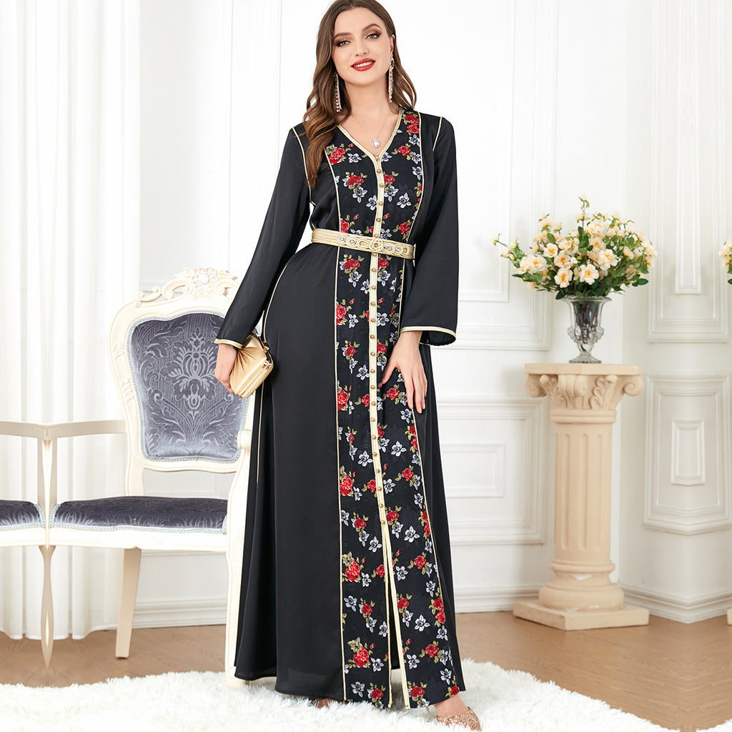 Robe ample trapèze à manches longues pour femmes du Moyen-Orient