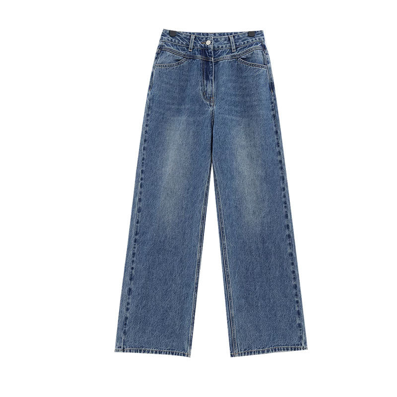 Women's Autumn Blue High Waist Loose Wide Leg Jeans